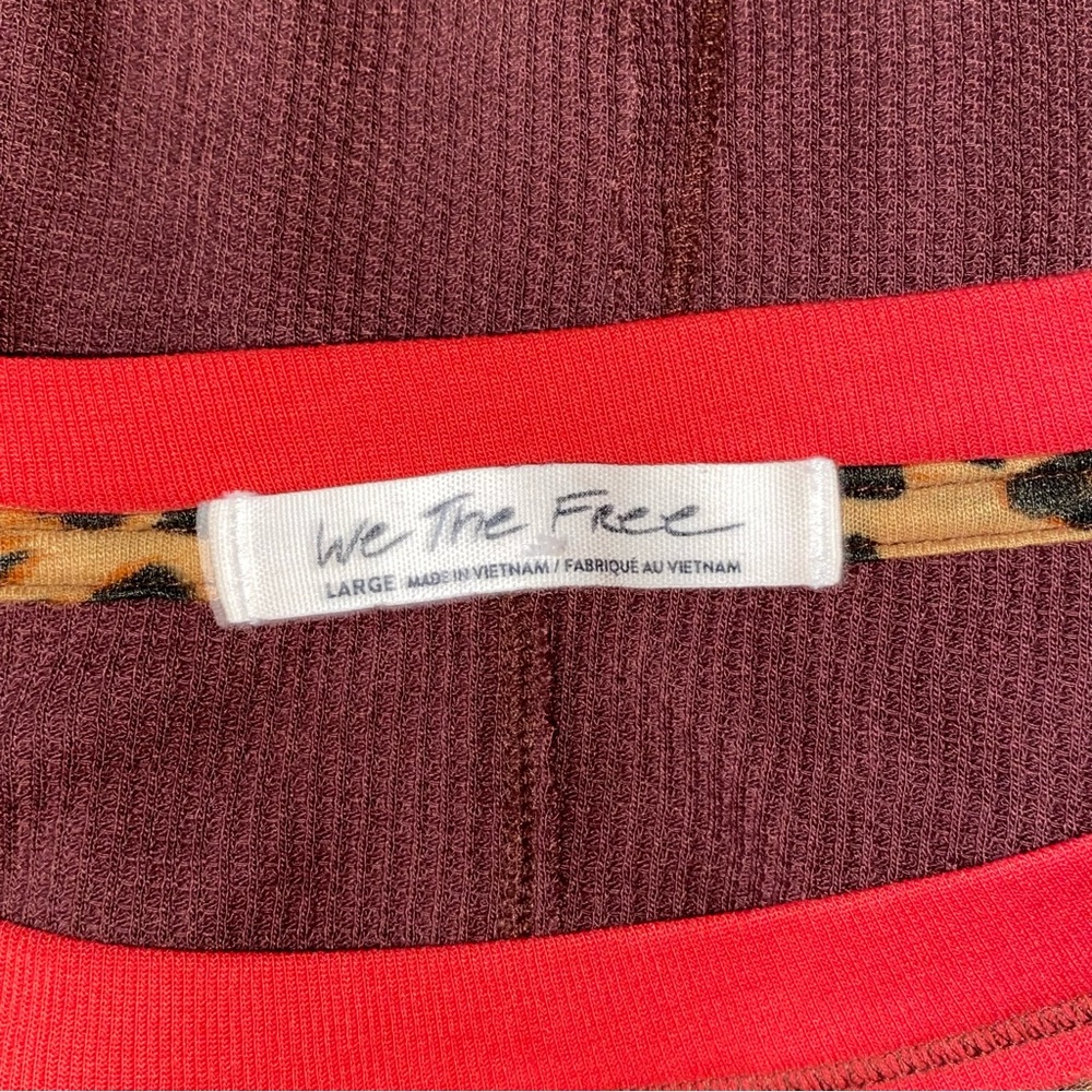 🚫SOLD🚫 Free People Bright Side Thermal in Burgundy with Leopard Floral Sleeves - Picture 9 of 11